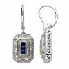 Thumbnail Image 0 of Princess-Cut Blue Sapphire and 0.12 CT. T.W. Diamond Vintage-Style Drop Earrings in Sterling Silver and 14K Gold
