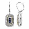 Thumbnail Image 1 of Princess-Cut Blue Sapphire and 0.12 CT. T.W. Diamond Vintage-Style Drop Earrings in Sterling Silver and 14K Gold