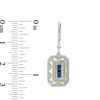Thumbnail Image 2 of Princess-Cut Blue Sapphire and 0.12 CT. T.W. Diamond Vintage-Style Drop Earrings in Sterling Silver and 14K Gold