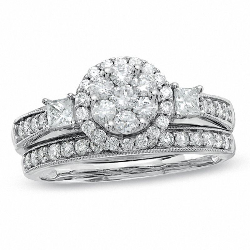 1 CT. T.W. Framed Diamond Bridal Set in 10K White Gold