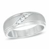 Thumbnail Image 0 of Men's 0.15 CT. T.W. Diamond Slant Wedding Band in 10K White Gold