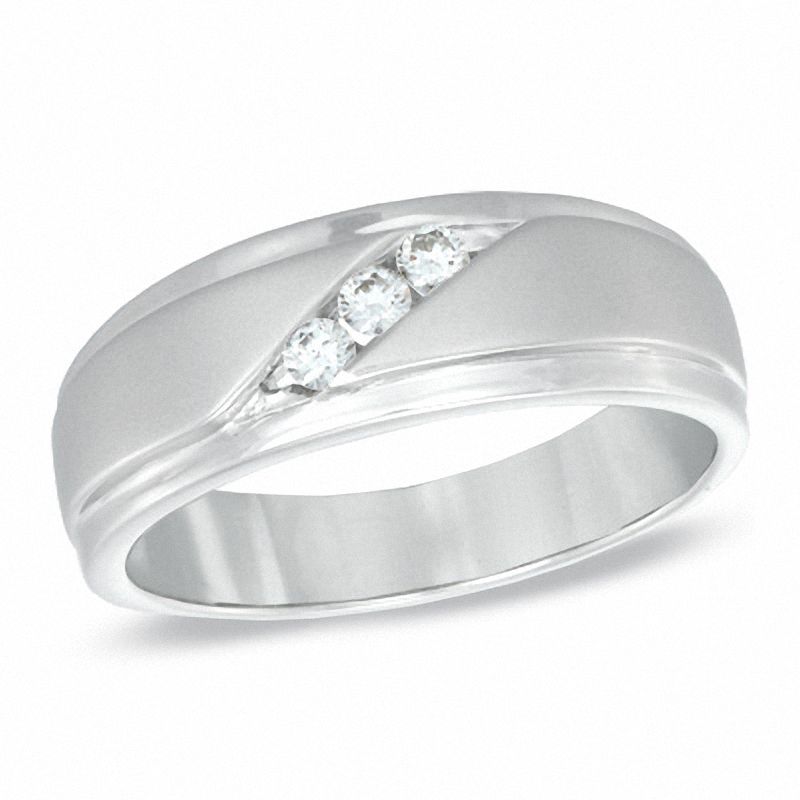Men's 0.15 CT. T.W. Diamond Slant Wedding Band in 10K White Gold|Peoples Jewellers