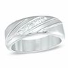 Thumbnail Image 0 of Men's 0.25 CT. T.W. Diamond Slant Wedding Band in 10K White Gold