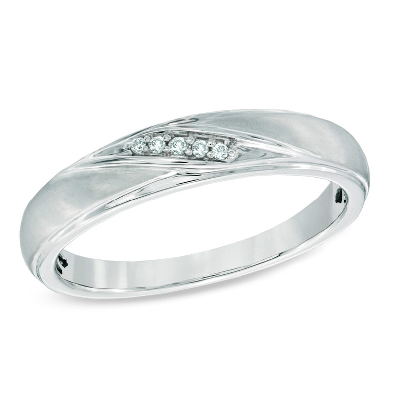 Diamond Accent Slant Wedding Band in 10K White Gold