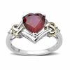 Thumbnail Image 0 of 8.0mm Heart-Shaped Lab-Created Ruby and Diamond Accent Love Knot Ring in Sterling Silver and 14K Gold