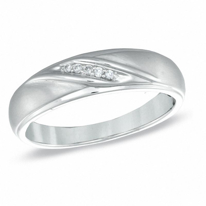 Men's Diamond Accent Five Stone Slant Wedding Band in 10K White Gold ...