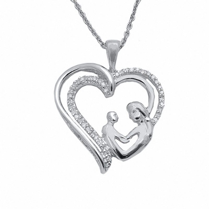 Main Image 1 of 0.09 CT. T.W. Diamond Motherly Love Pendant in Sterling Silver