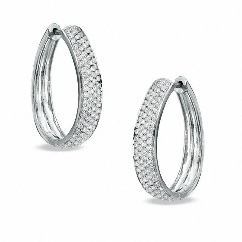 Main Image 1 of 1.00 CT. T.W. Diamond Pavé Hoop Earrings in 14K White Gold