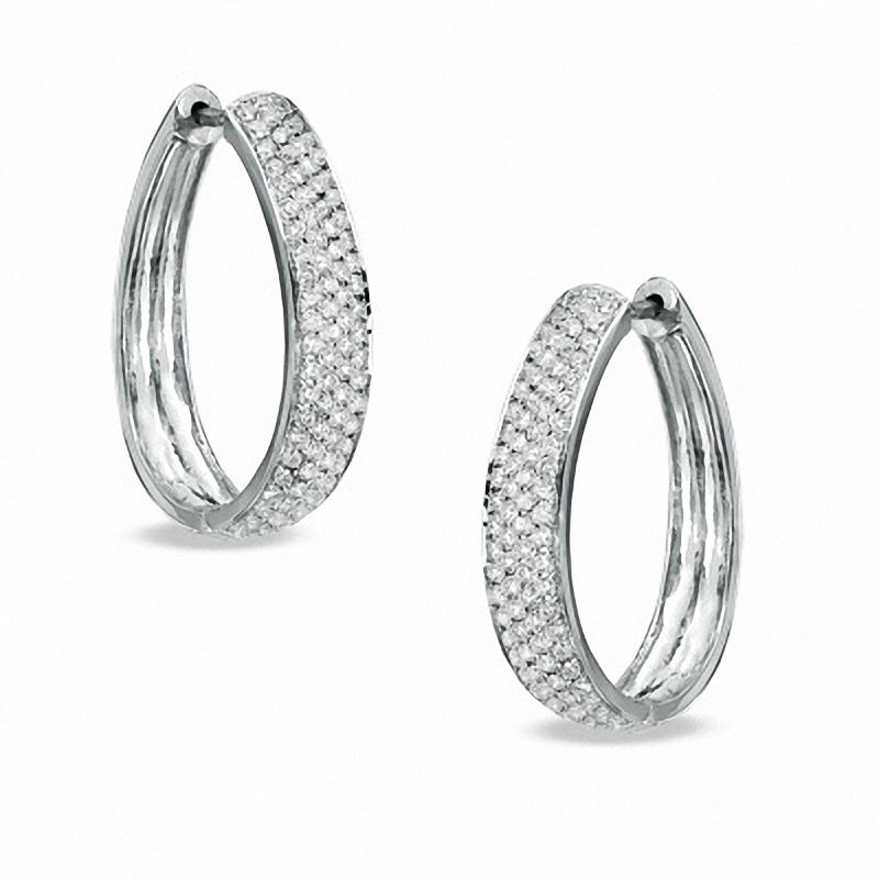 1.00 CT. T.W. Diamond Pavé Hoop Earrings in 14K White Gold