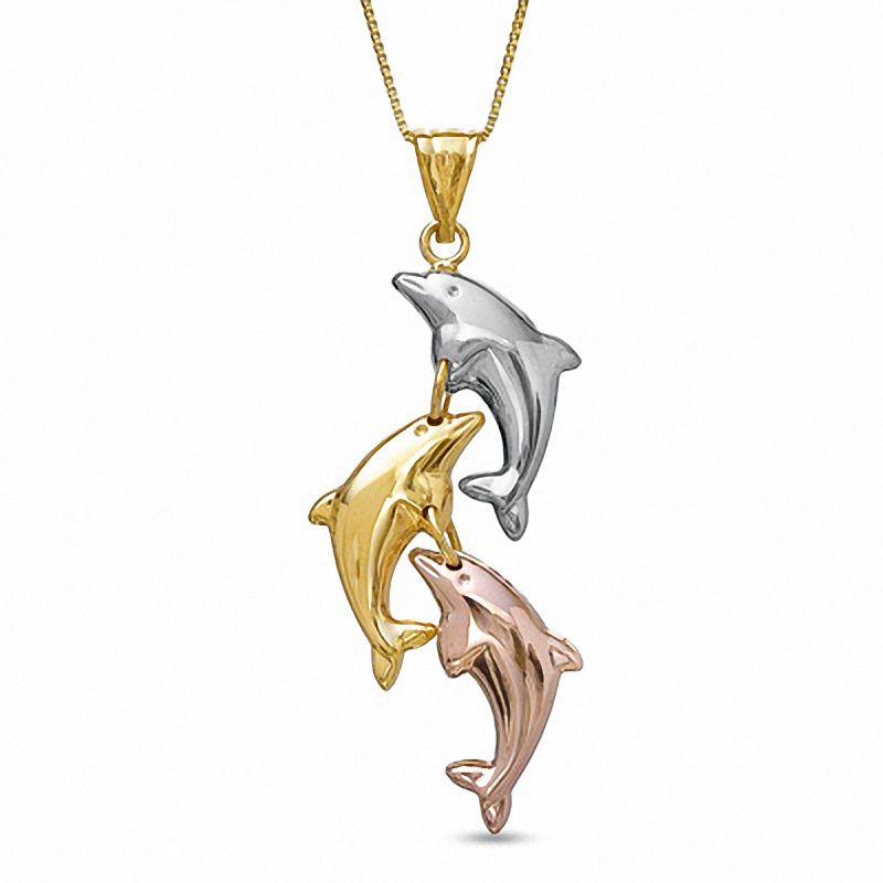 10K Tri-Tone Gold Dolphin Pendant