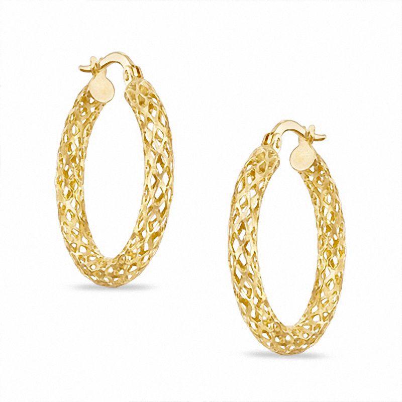 Diamond-Cut Mesh Tube Hoop Earrings in 10K Gold|Peoples Jewellers