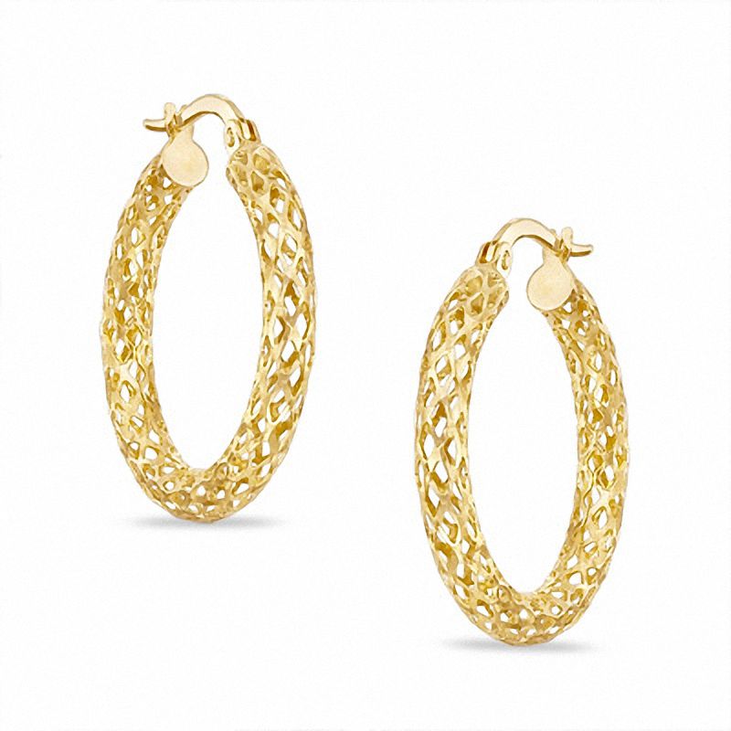 Main Image 1 of Diamond-Cut Mesh Tube Hoop Earrings in 10K Gold