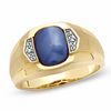 Men's Cushion-Cut Lab-Created Blue-Star Sapphire and Diamond Accent Ring in 10K Gold