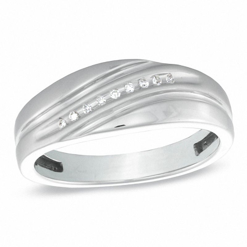Men's Diamond Accent Slant Wedding Band in 10K White Gold|Peoples Jewellers
