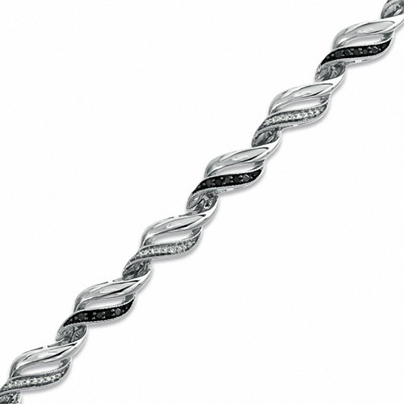 Main Image 1 of 0.33 CT. T.W. Enhanced Black and White Diamond Waves Bracelet in Sterling Silver - 7.25"