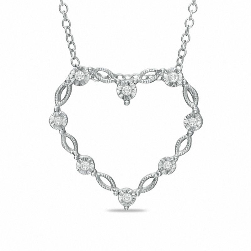 Main Image 1 of Diamond Accent Station Heart Pendant in Sterling Silver