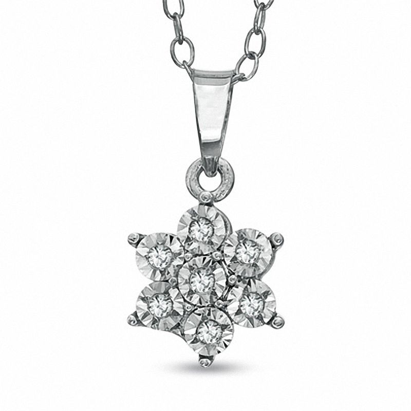 Diamond Accent Flower Pendant in Sterling Silver