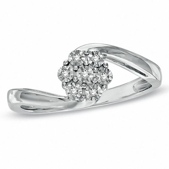 Diamond Accent Cluster Bypass Ring in Sterling Silver