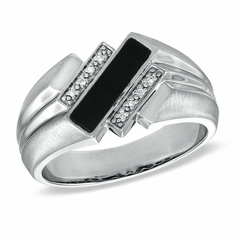 Men's Onyx and Diamond Accent Band in 10K White Gold