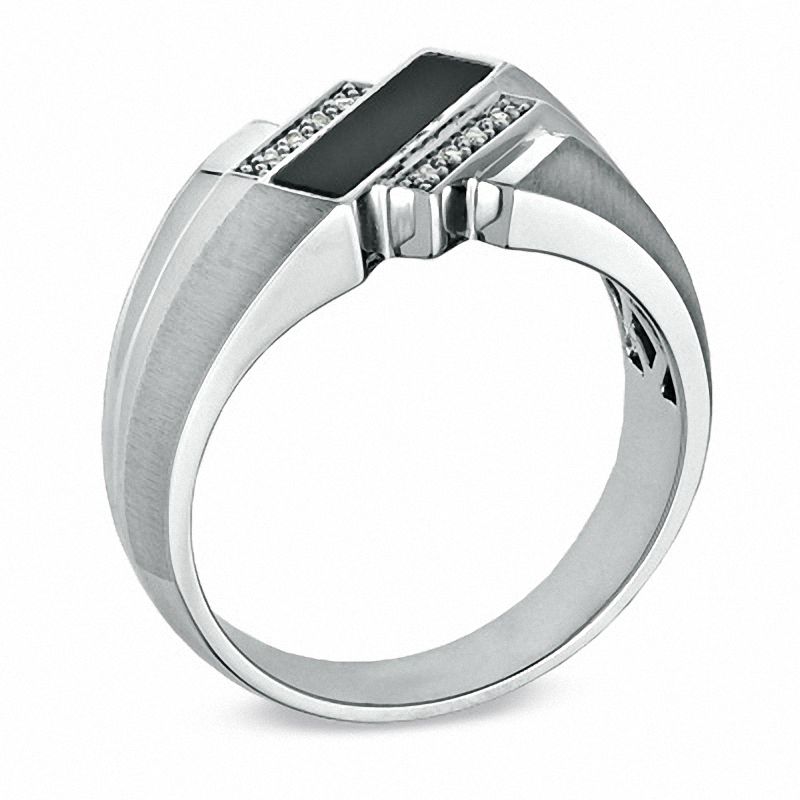 Men's Onyx and Diamond Accent Band in 10K White Gold