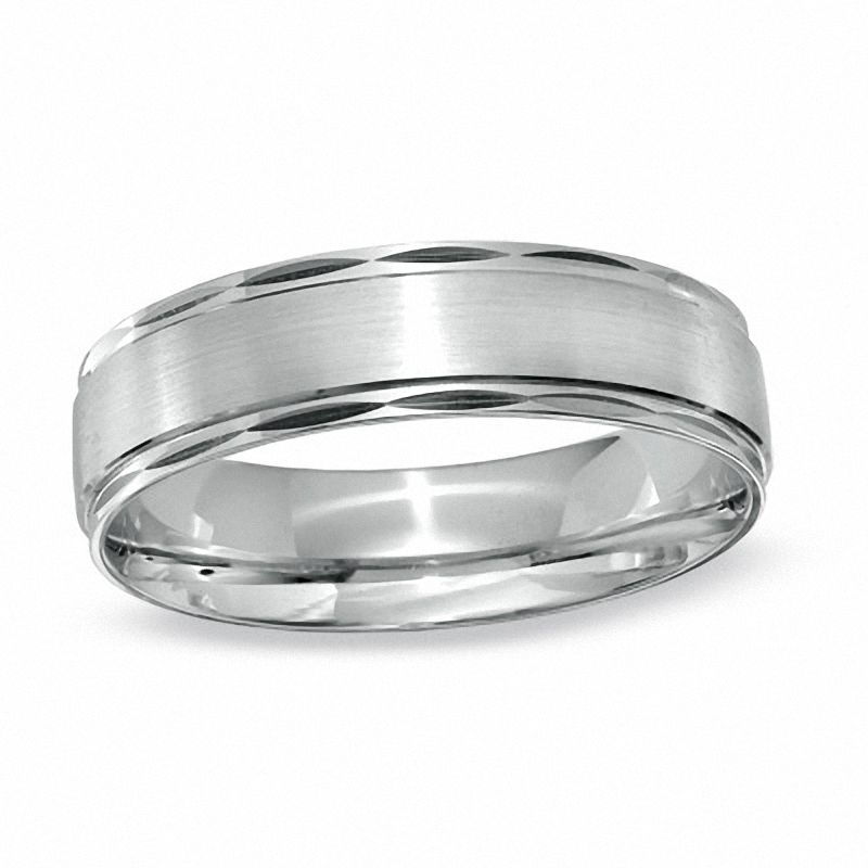 Men S 6 0mm Comfort Fit Diamond Cut Edge Wedding Band In 10k White