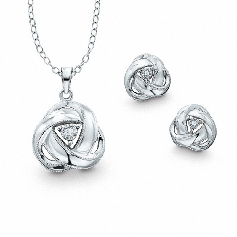Diamond Accent Knot Pendant and Earrings Set in Sterling Silver|Peoples Jewellers