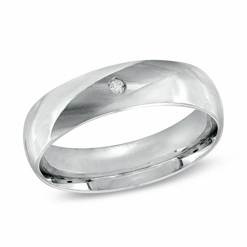 Men's 5.0mm Diamond Accent Wedding Band in 10K White Gold|Peoples Jewellers