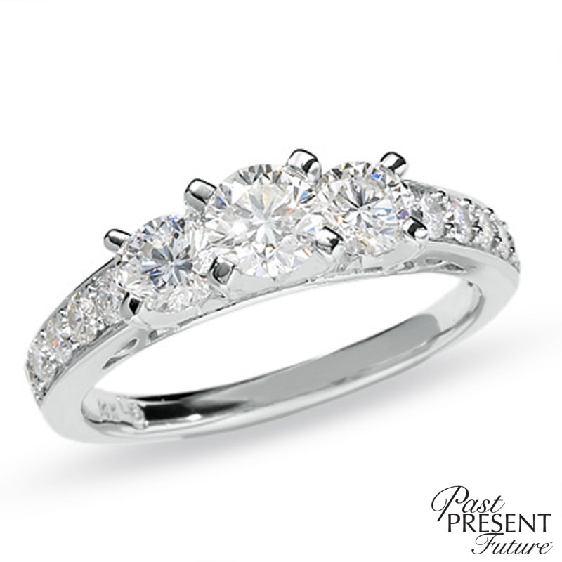 1.20 CT. T.W. Diamond Past Present Future® Ring in 14K White Gold