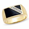 Men's Onyx Flag Ring with Diamond Accents in 10K Gold