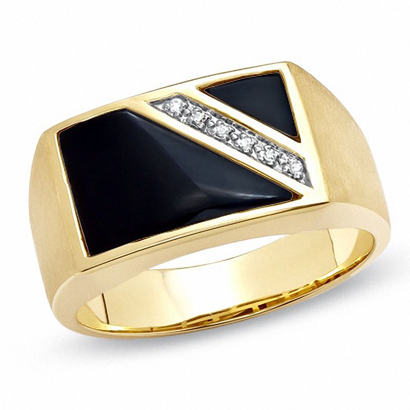 Men's Onyx Flag Ring with Diamond Accents in 10K Gold