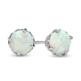 6.0mm Lab-Created Opal Solitaire Stud Earrings in 10K White Gold