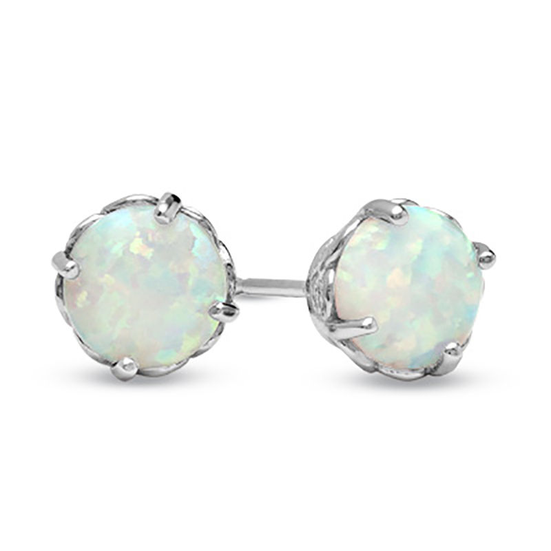 6.0mm Lab-Created Opal Solitaire Stud Earrings in 10K White Gold ...