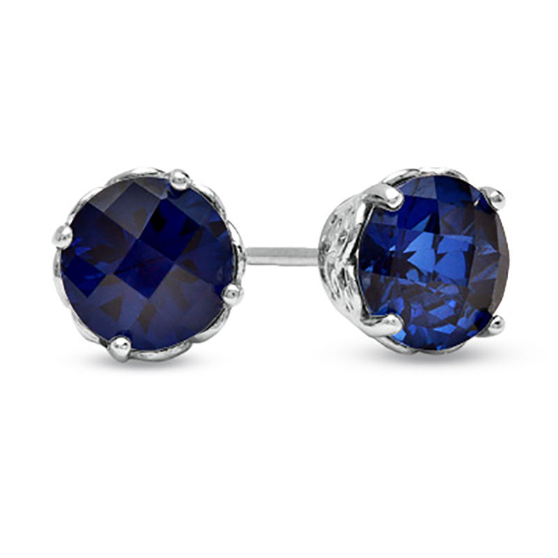6.0mm Blue Lab-Created Sapphire Solitaire Stud Earrings in 10K White Gold