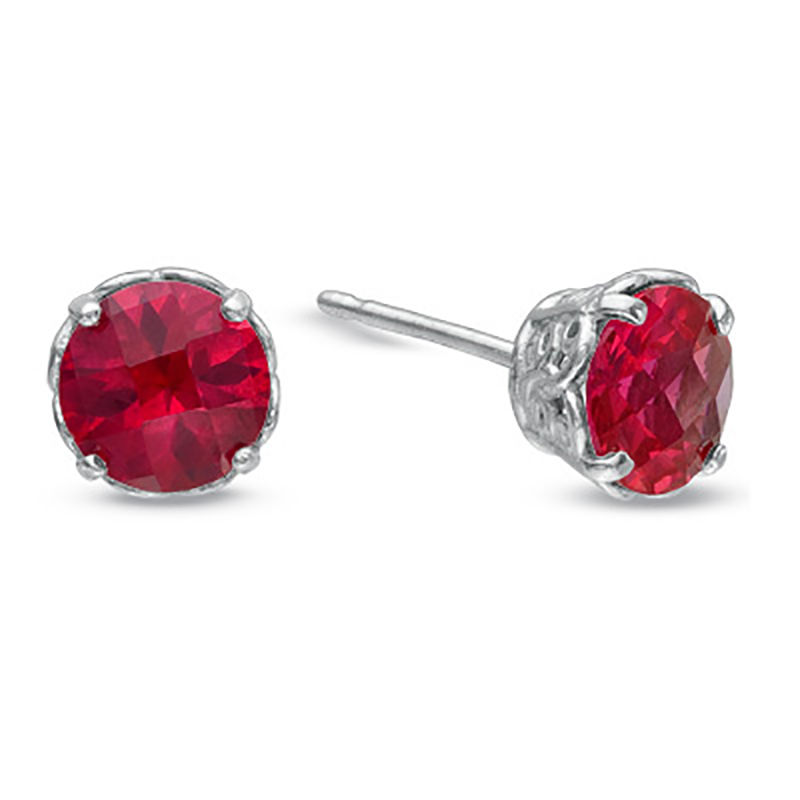 6.0mm Lab-Created Ruby Solitaire Stud Earrings in 10K White Gold