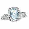 Thumbnail Image 0 of Cushion-Cut Aquamarine and Lab-Created White Sapphire Frame Ring in Sterling Silver