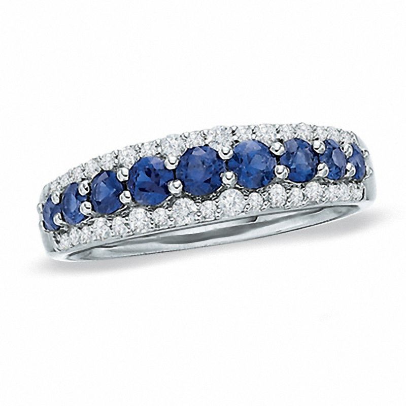 Blue Sapphire and 0.30 CT. T.W. Diamond Band in 14K White Gold
