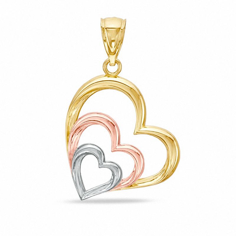 10K Tri-Tone Gold Triple Hearts Charm|Peoples Jewellers