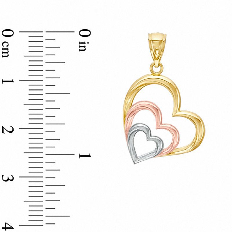 Main Image 2 of 10K Tri-Tone Gold Triple Hearts Charm