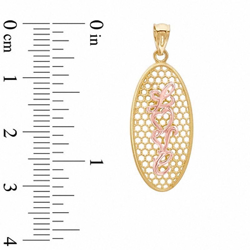 Main Image 2 of Oval Mesh "Love" Charm in 10K Two-Tone Gold