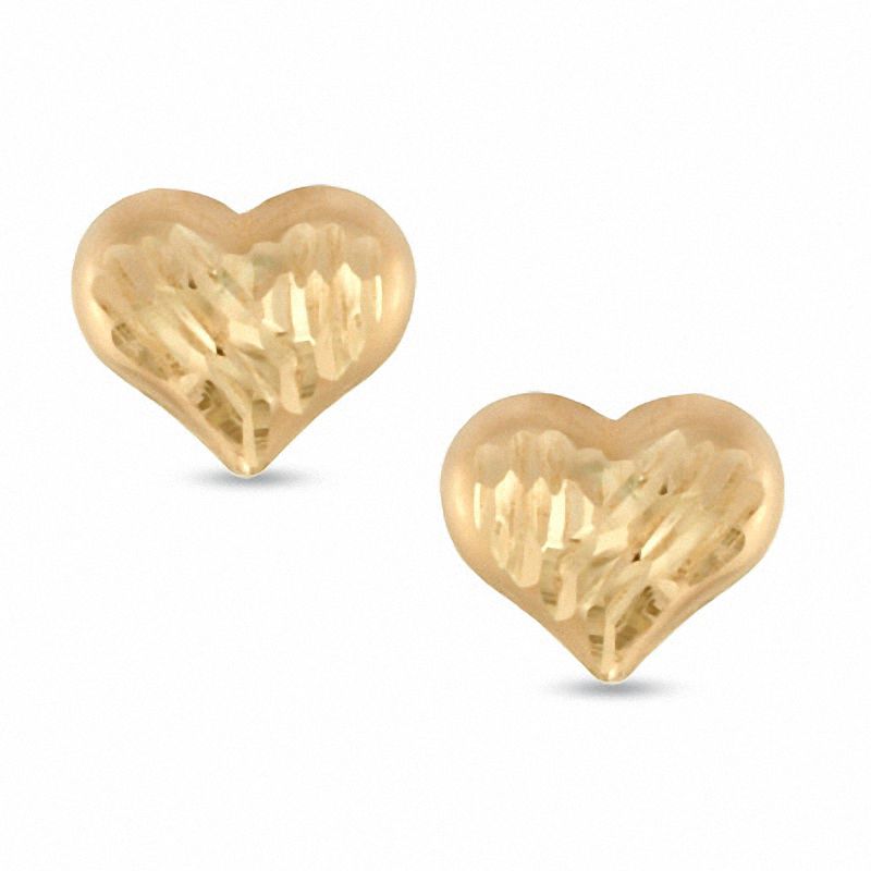 Main Image 1 of Child's Diamond-Cut Heart Earrings in 14K Gold