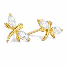 Child's Cubic Zirconia Dragonfly Earrings in 14K Gold