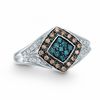 0.33 CT. T.W. Enhanced Blue, Champagne and White Diamond Ring in 10K White Gold