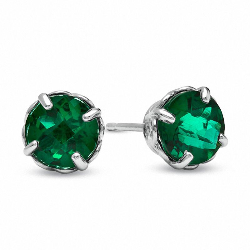 6.0mm Lab-Created Emerald Stud Earrings in 10K White Gold