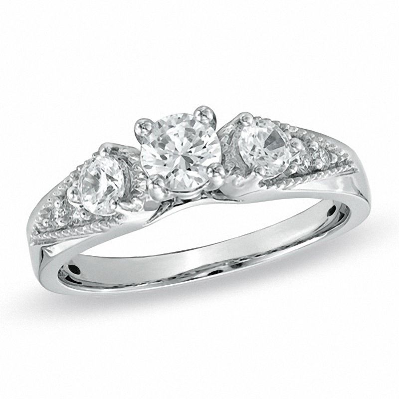 0.75 CT. T.W. Diamond Three Stone Engagement Ring in 14K White Gold