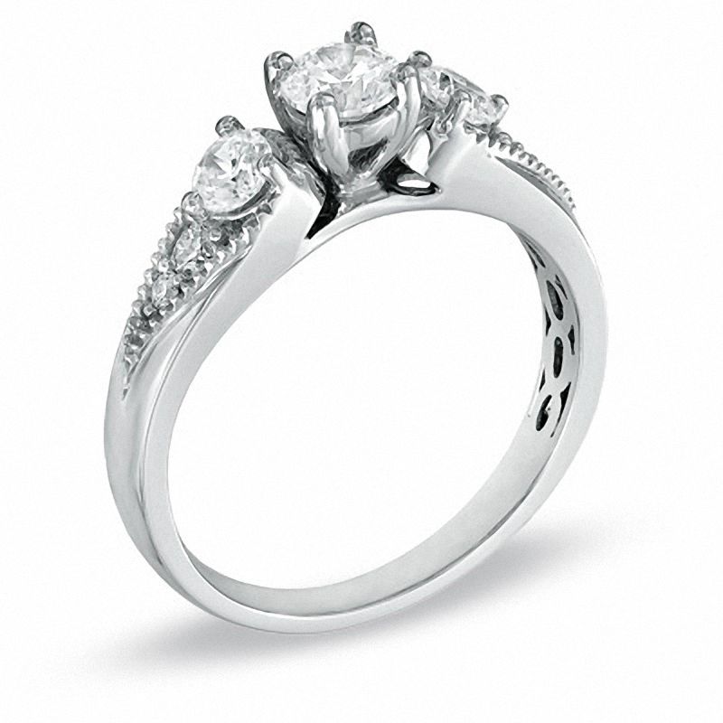 0.75 CT. T.W. Diamond Three Stone Engagement Ring in 14K White Gold