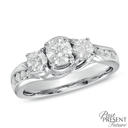 1.00 CT. T.W. Diamond Three Stone Crown Engagement Ring in 14K White Gold