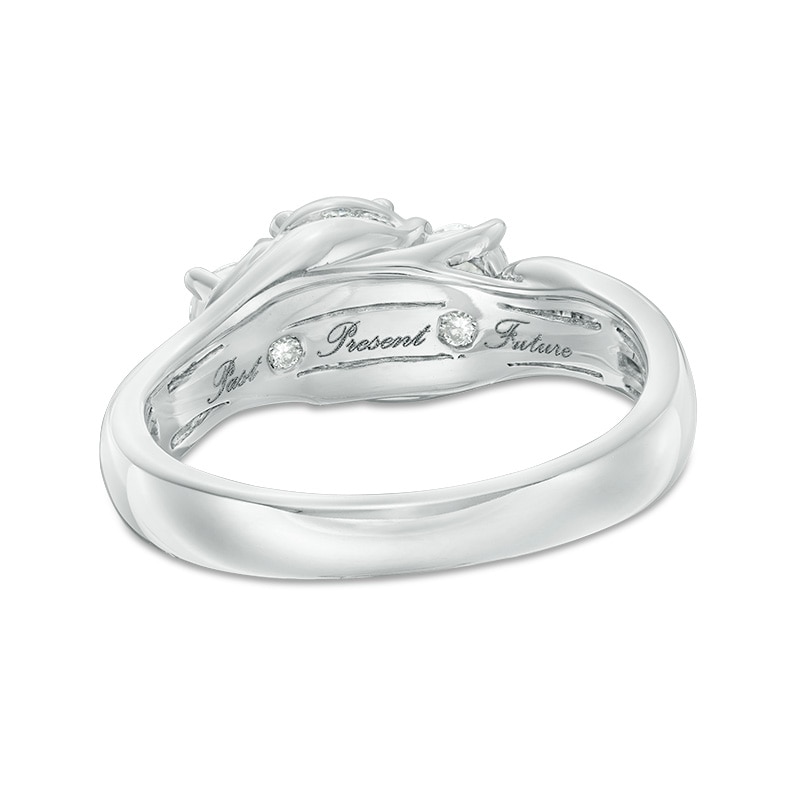 1.00 CT. T.W. Diamond Three Stone Crown Engagement Ring 14K White Gold