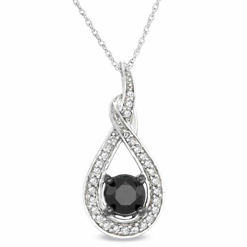 1.00 CT. T.W. Enhanced Black and White Diamond Drop Pendant in 10K White Gold|Peoples Jewellers