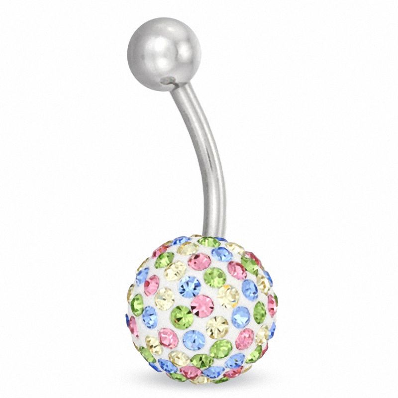 Main Image 1 of 014 Gauge Belly Button Ring with Multi-Colour Crystal in Stainless Steel