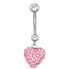 Thumbnail Image 1 of 014 Gauge Heart Belly Button Ring with Pink Crystals in Stainless Steel